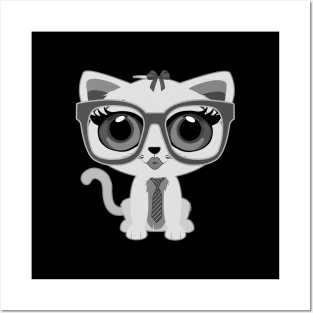 Kitten Nerd - Grey Posters and Art